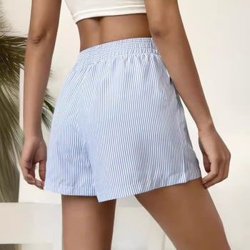 Трансгранични европейски и американски нови дамски летни модни ежедневни раирани шорти за жени през 2024 г.