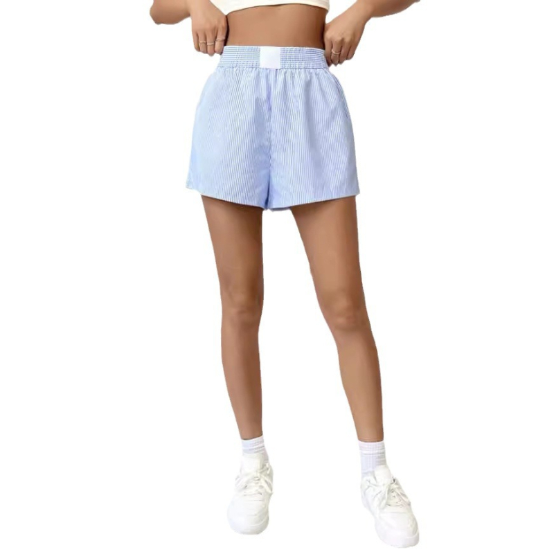 Трансгранични европейски и американски нови дамски летни модни ежедневни раирани шорти за жени през 2024 г.