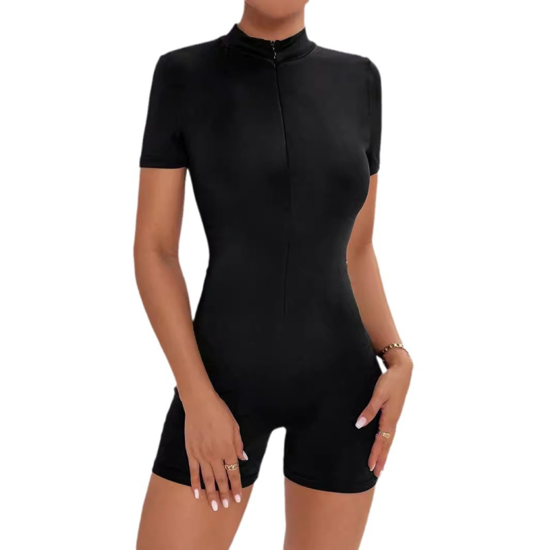 Salopetă sexy cu fermoar american 2024, la modă, slim fit, cu croială simplă, culoare solidă, de vară