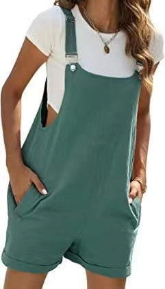 Modă europeană și americană în stoc, pantaloni scurți fără mâneci, ajustabili, pentru timpul liber, în aer liber, cu bretele largi, din bumbac și in