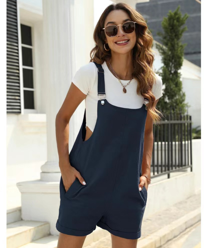 Modă europeană și americană în stoc, pantaloni scurți fără mâneci, ajustabili, pentru timpul liber, în aer liber, cu bretele largi, din bumbac și in