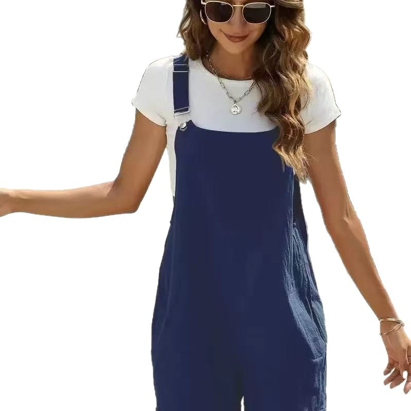 Modă europeană și americană în stoc, pantaloni scurți fără mâneci, ajustabili, pentru timpul liber, în aer liber, cu bretele largi, din bumbac și in