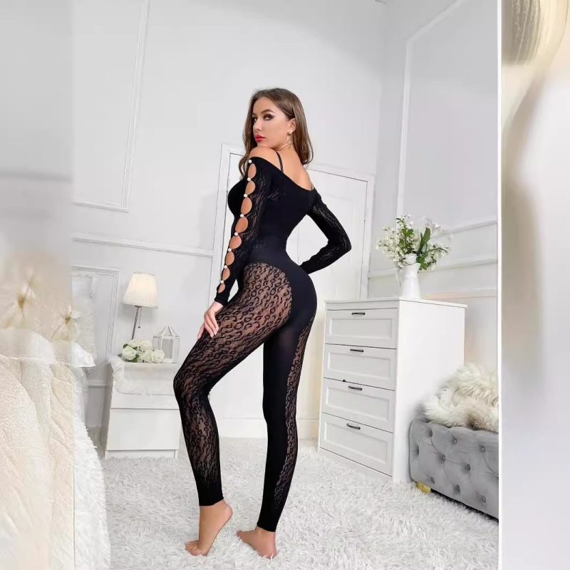 Európsky a americký štýl nočného klubu, sexy nechtový perlový úzky overal s dlhým rukávom, módny overal s vysokou elasticitou v plus veľkosti