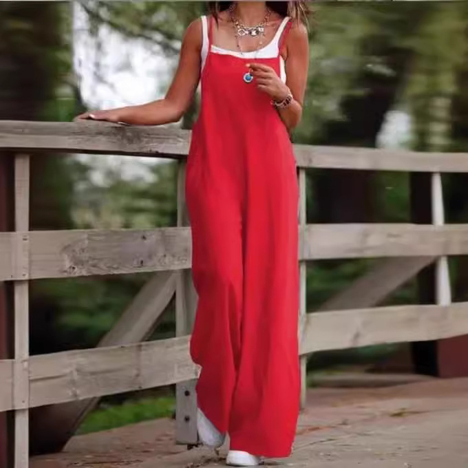 Bretele de buzunar casual pentru femei europene și americane transfrontaliere, vara 2024, culoare solidă, noi