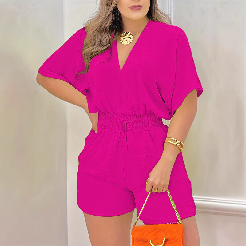 Îmbrăcăminte nouă pentru femei transfrontaliere din Europa și America, de primăvară și vară, cea mai bine vândută salopetă casual cu decolteu în V de pe Amazon