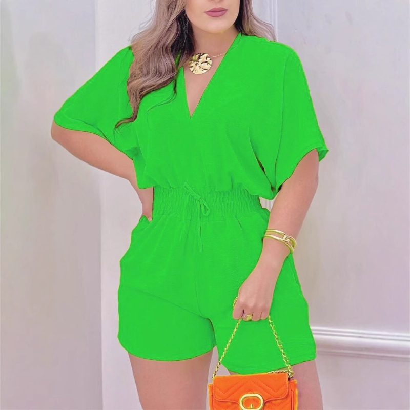 Îmbrăcăminte nouă pentru femei transfrontaliere din Europa și America, de primăvară și vară, cea mai bine vândută salopetă casual cu decolteu în V de pe Amazon