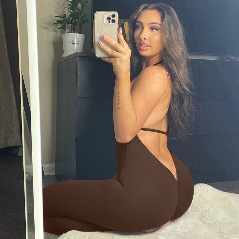 Jarný a letný ins 2024 Nový európsky a americký cezhraničný dámsky sexy skladaný športový overal s úzkym výstrihom do V pre ženy