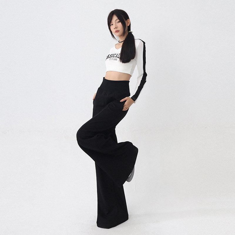 Amerikietiško stiliaus „Spice Girl“ plačių klešnių moteriškos rudens ir žiemos tiesaus klešnės su aukštu liemeniu, priglundančios, laisvalaikio stiliaus kelnės