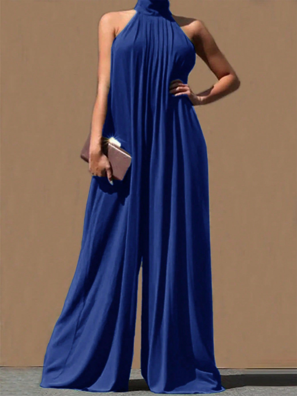 2025. aasta piiriülene Euroopa ja Ameerika puhasvärviline vabaaja šifoonist varrukateta naiste lahtine ja seksikas elegantne päitsetega seljata jumpsuit naistele