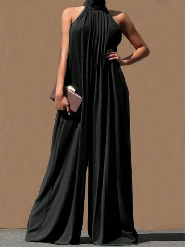 2025. aasta piiriülene Euroopa ja Ameerika puhasvärviline vabaaja šifoonist varrukateta naiste lahtine ja seksikas elegantne päitsetega seljata jumpsuit naistele