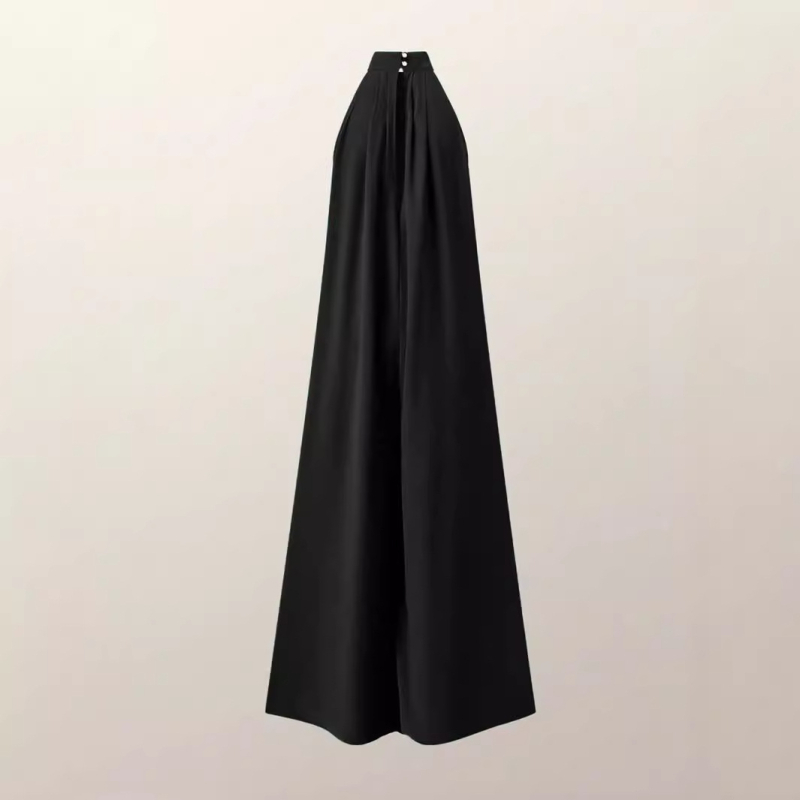 2025. aasta piiriülene Euroopa ja Ameerika puhasvärviline vabaaja šifoonist varrukateta naiste lahtine ja seksikas elegantne päitsetega seljata jumpsuit naistele