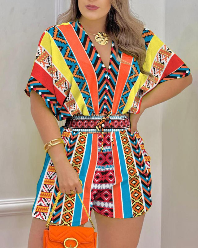 T9047 Amazon AliExpress 2023 Letný nový európsky a americký cezhraničný voľný ležérny potlačený overal