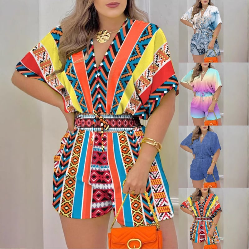 T9047 Amazon AliExpress 2023 Letný nový európsky a americký cezhraničný voľný ležérny potlačený overal