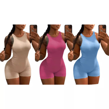 D2183 cezhraničný európsky a americký Amazon nový jarný a letný vysoko elastický jednofarebný pohodlný overal s malými jamkami