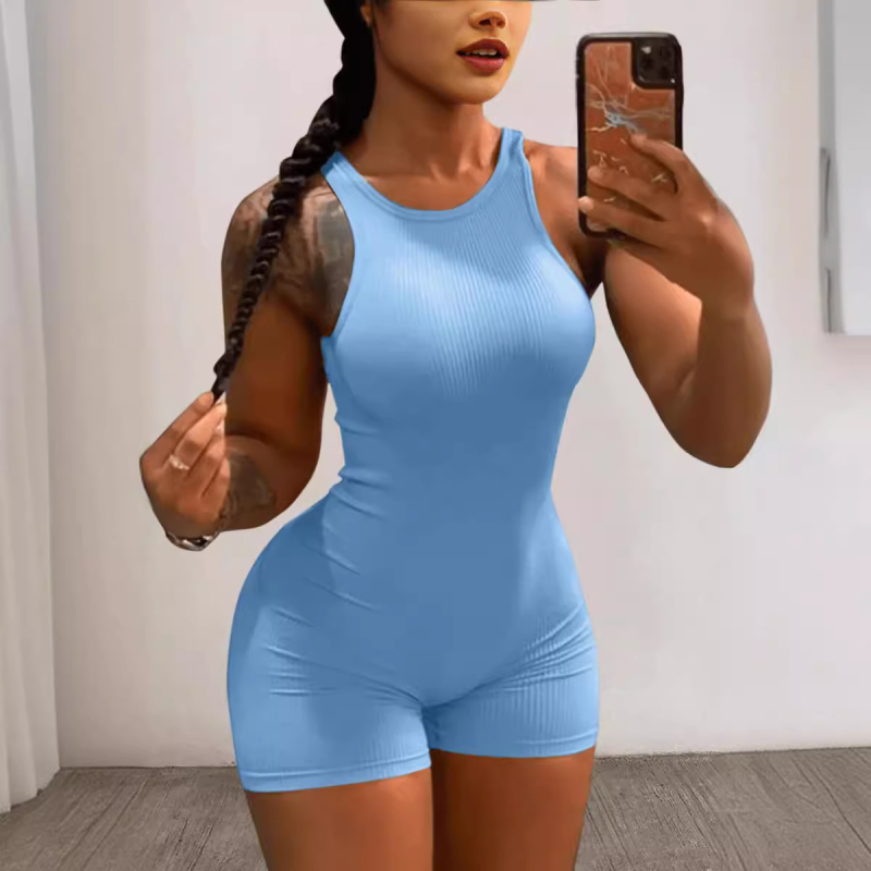 D2183 cezhraničný európsky a americký Amazon nový jarný a letný vysoko elastický jednofarebný pohodlný overal s malými jamkami