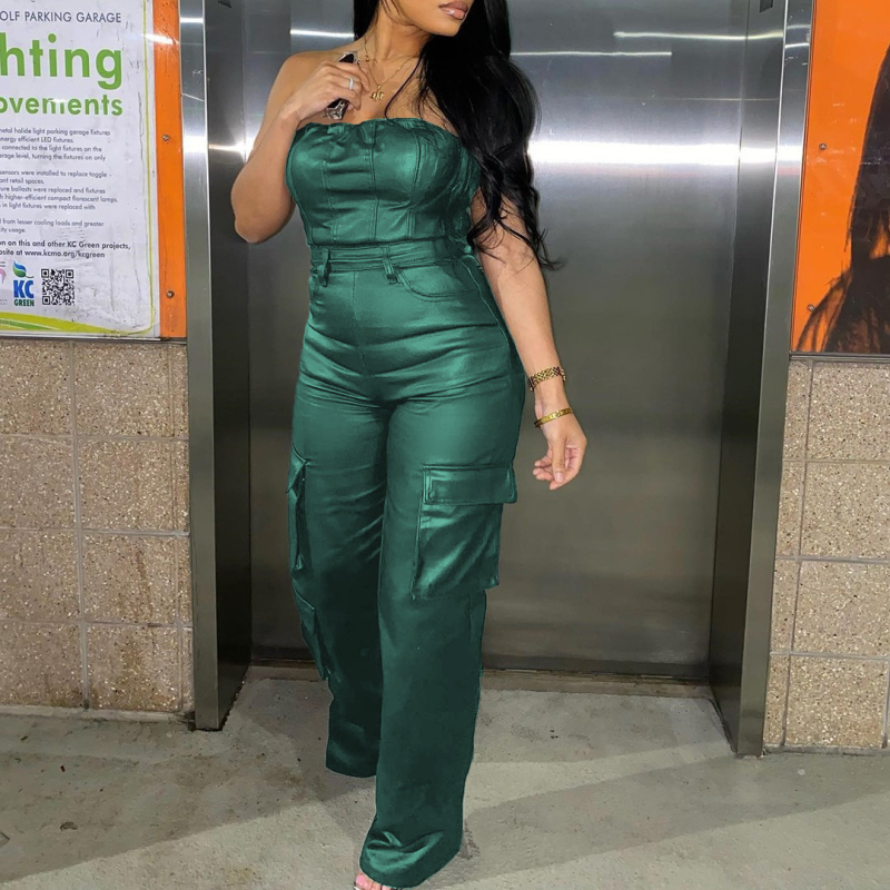 Stație independentă transfrontalieră îmbrăcăminte nouă pentru femei 2023 Europa și Statele Unite sexy fără bretele talie strâmtă salopetă din piele PU