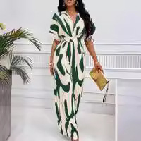 Amazon Independent Station Άνοιξη και Καλοκαίρι Νέα Ρούχα από την Ευρώπη και την Αμερική για όλες τις χώρες, Ολόσωμη Φόρμα με Στάμπα και Φαρδιά Μανίκια