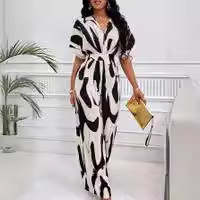 Amazon Independent Station Άνοιξη και Καλοκαίρι Νέα Ρούχα από την Ευρώπη και την Αμερική για όλες τις χώρες, Ολόσωμη Φόρμα με Στάμπα και Φαρδιά Μανίκια