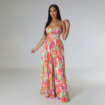 2024 Salopă plisată cu talie înaltă, fără mâneci, înfășurată la piept, pentru femei europene și americane, de vară, versatilă