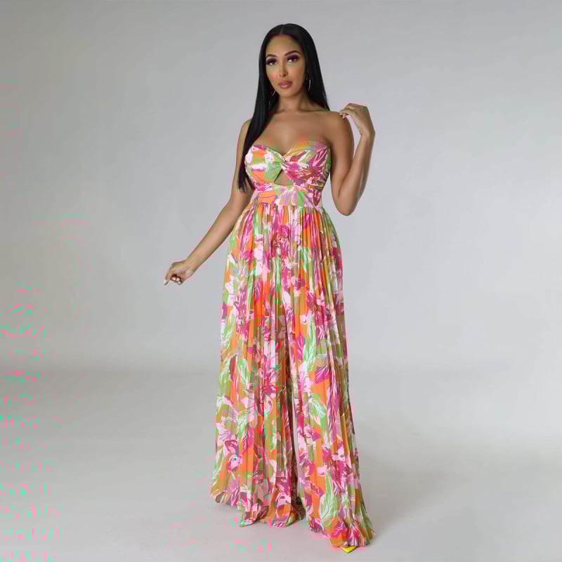 2024 Salopă plisată cu talie înaltă, fără mâneci, înfășurată la piept, pentru femei europene și americane, de vară, versatilă