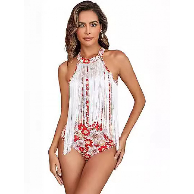 Europietiškas ir amerikietiškas tarpvalstybinis margintas kutais maudymosi kostiumėlis be rankovių, liemenė su kutais, seksualus maudymosi kostiumėlis atvirais pečiais