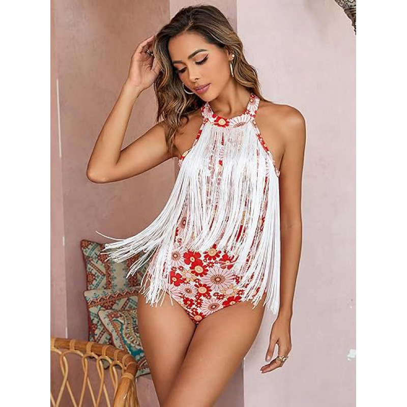 Europietiškas ir amerikietiškas tarpvalstybinis margintas kutais maudymosi kostiumėlis be rankovių, liemenė su kutais, seksualus maudymosi kostiumėlis atvirais pečiais