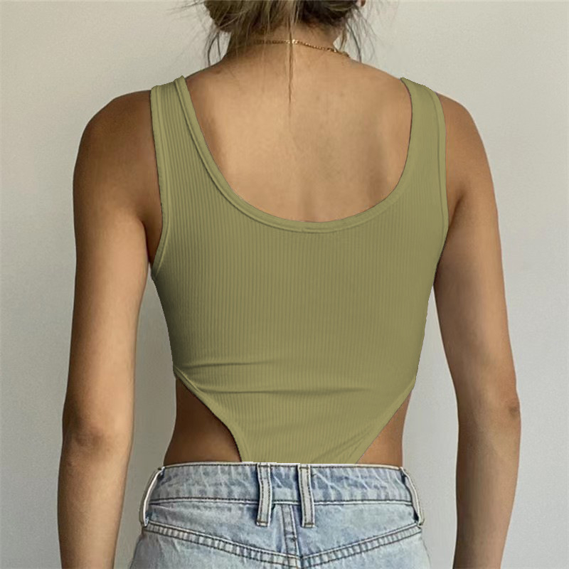 Európa a Spojené štáty americké cezhraničné letné 2023 nové dámske sexy štíhle bavlnené vesty s výstrihom do U a vysokým rozparkom