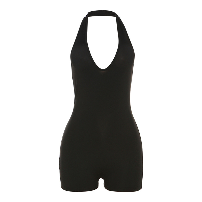 Ευρωπαϊκό και Αμερικανικό Στυλ 2024 Καλοκαίρι Νέο Γυναικείο Μονόχρωμο Σέξι Αμάνικο Στολές με Βαθύ V και Ψηλή Μέση, Στενή, Jumbo Jumbo