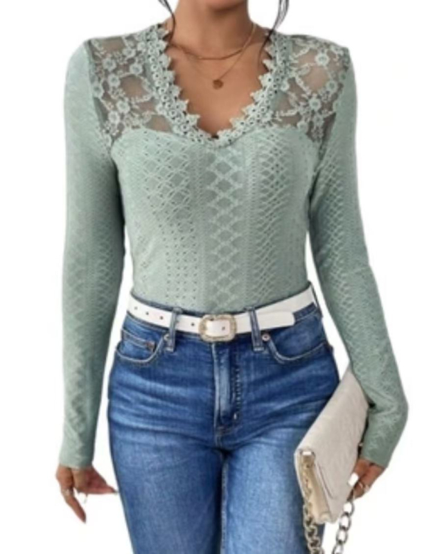 2025 m. tarpvalstybinė Europa ir Amerika, „Amazon“ nėriniuotos tuščiavidurės seksualios moteriškos ilgomis rankovėmis, nėriniuotos žakardo megztos ilgomis rankovėmis, didmeninė prekyba