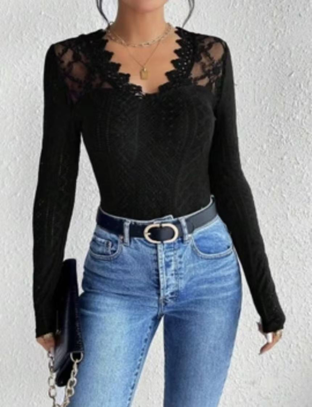 2025 m. tarpvalstybinė Europa ir Amerika, „Amazon“ nėriniuotos tuščiavidurės seksualios moteriškos ilgomis rankovėmis, nėriniuotos žakardo megztos ilgomis rankovėmis, didmeninė prekyba