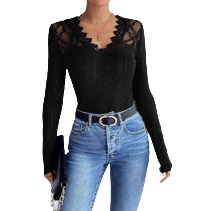 2025 m. tarpvalstybinė Europa ir Amerika, „Amazon“ nėriniuotos tuščiavidurės seksualios moteriškos ilgomis rankovėmis, nėriniuotos žakardo megztos ilgomis rankovėmis, didmeninė prekyba