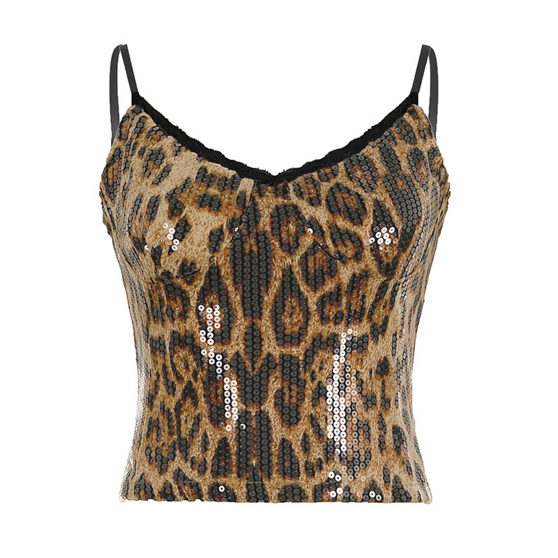 Χειμερινή Νέα Μοναδική Γλυκιά και Καυτή Ολόσωμη Φόρμα με Τιράντες και Γυαλιστερό Λεοπάρ Στάμπα, με Γλυκό και Στενή Σφενδάμα και Χάντρες στο Στήθος σε Γιακά U, Χάντρες στο Στήθος ... Στενή και Κοντή, Χαλαρή
