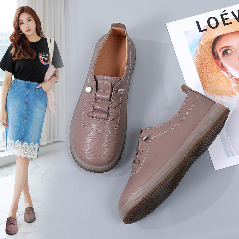 Malé kožené topánky pre ženy, nové topánky pre matky z roku 2025, mäkké kožené čierne pracovné topánky, pravé kožené ležérne topánky, protišmykové ploché jednovrstvové topánky pre ženy