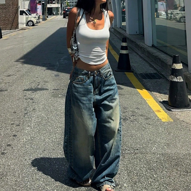 Dámske americké všestranné ležérne široké nohavice s dlhými nohavicami, široký obchod s Amazonkou, rovné džínsy