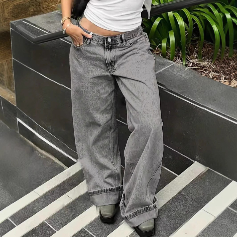 2024 nové európske a americké cezhraničné dámske oblečenie exploduje s vysokým pásom, voľnými rovnými trubicovými módnymi džínsami, dámskymi priamymi predajmi z továrne