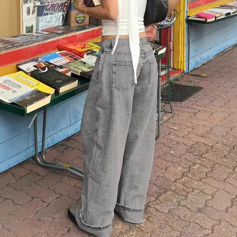 2024 nové európske a americké cezhraničné dámske oblečenie exploduje s vysokým pásom, voľnými rovnými trubicovými módnymi džínsami, dámskymi priamymi predajmi z továrne