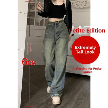 Dámske letné rifle s vysokým pásom, rovné, sťahovacie, voľné, so širokými nohavicami, v americkom štýle, vintage, s praním, staré