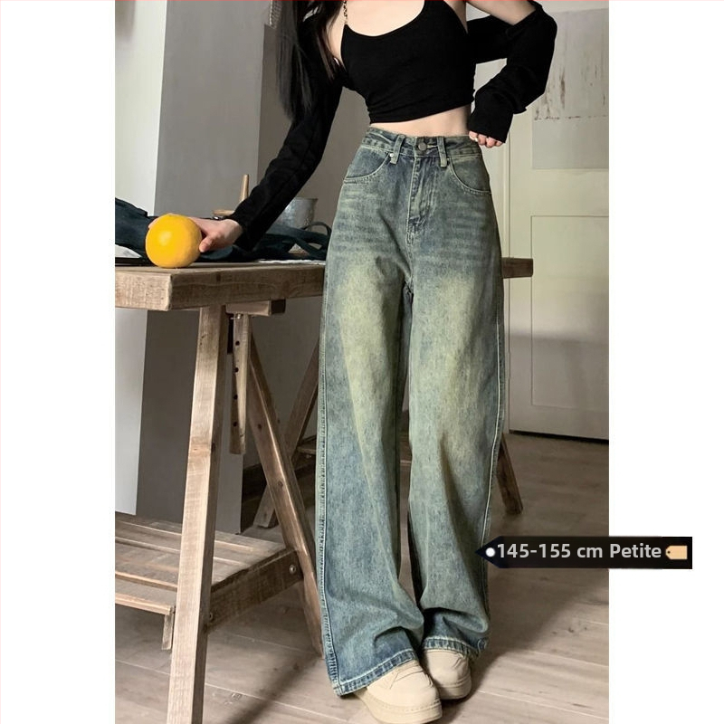 Dámske letné rifle s vysokým pásom, rovné, sťahovacie, voľné, so širokými nohavicami, v americkom štýle, vintage, s praním, staré