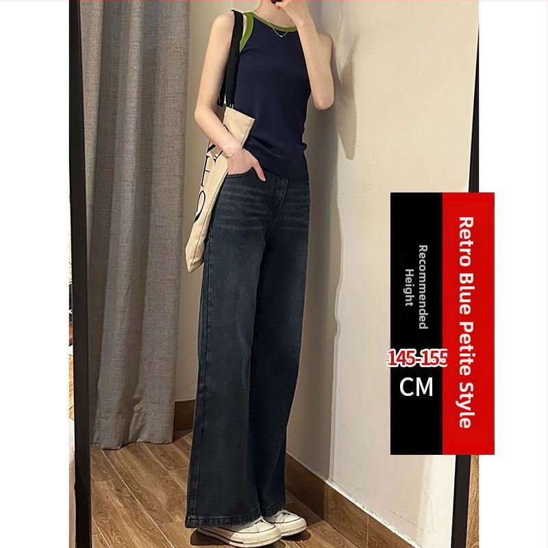 Dámske letné rifle s vysokým pásom, rovné, sťahovacie, voľné, so širokými nohavicami, v americkom štýle, vintage, s praním, staré