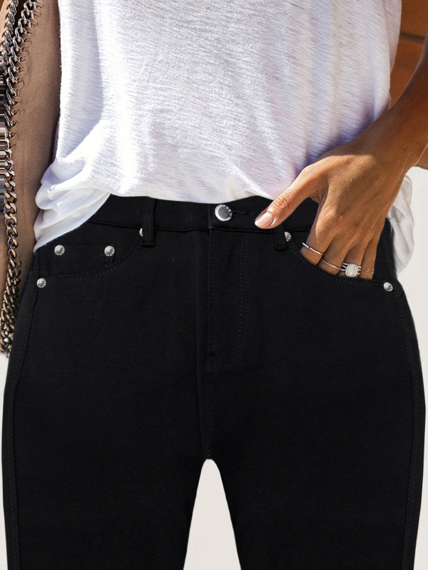 Dámske strečové džínsy s vysokým pásom, úzke džínsy v pouličnom štýle, módne ležérne oblečenie, pevné kovové