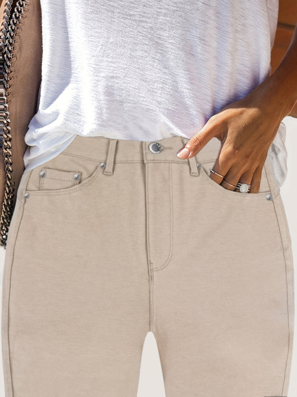 Dámske strečové džínsy s vysokým pásom, úzke džínsy v pouličnom štýle, módne ležérne oblečenie, pevné kovové