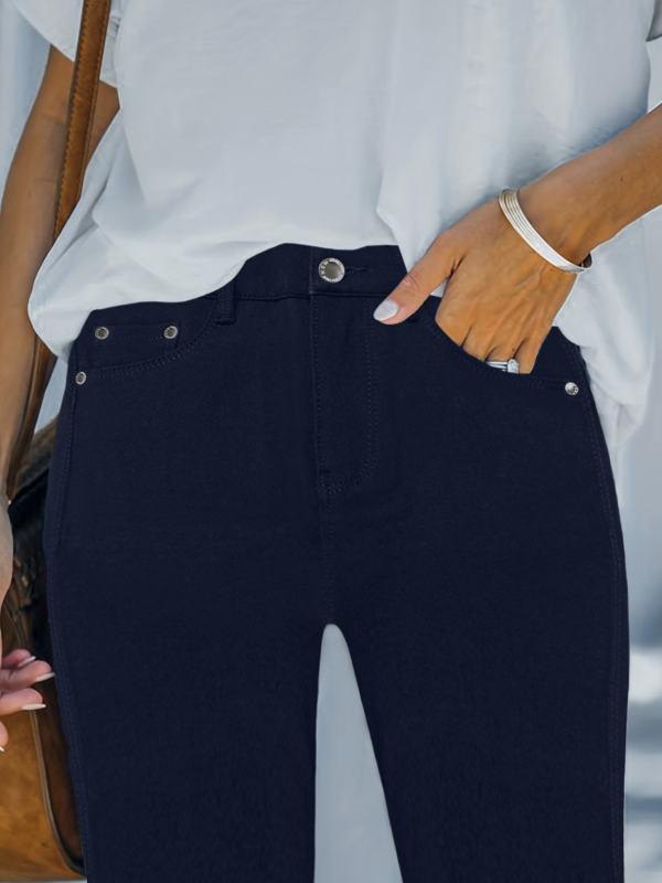 Dámske strečové džínsy s vysokým pásom, úzke džínsy v pouličnom štýle, módne ležérne oblečenie, pevné kovové