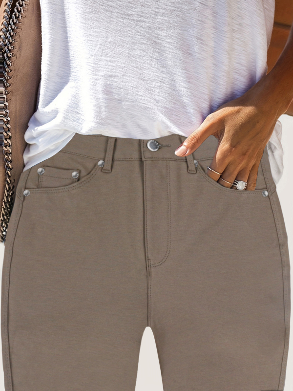 Dámske strečové džínsy s vysokým pásom, úzke džínsy v pouličnom štýle, módne ležérne oblečenie, pevné kovové