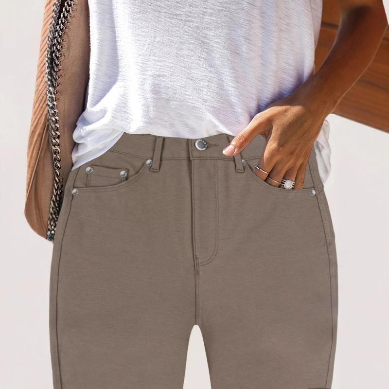 Dámske strečové džínsy s vysokým pásom, úzke džínsy v pouličnom štýle, módne ležérne oblečenie, pevné kovové