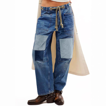 Euroopa ja Ameerika sõltumatu jaama piiriülesed naiste teksad, õmblemisega Amazoni suvised lahtised sirged pingutusnööriga paeltega püksid naistele