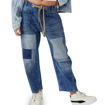 Euroopa ja Ameerika sõltumatu jaama piiriülesed naiste teksad, õmblemisega Amazoni suvised lahtised sirged pingutusnööriga paeltega püksid naistele