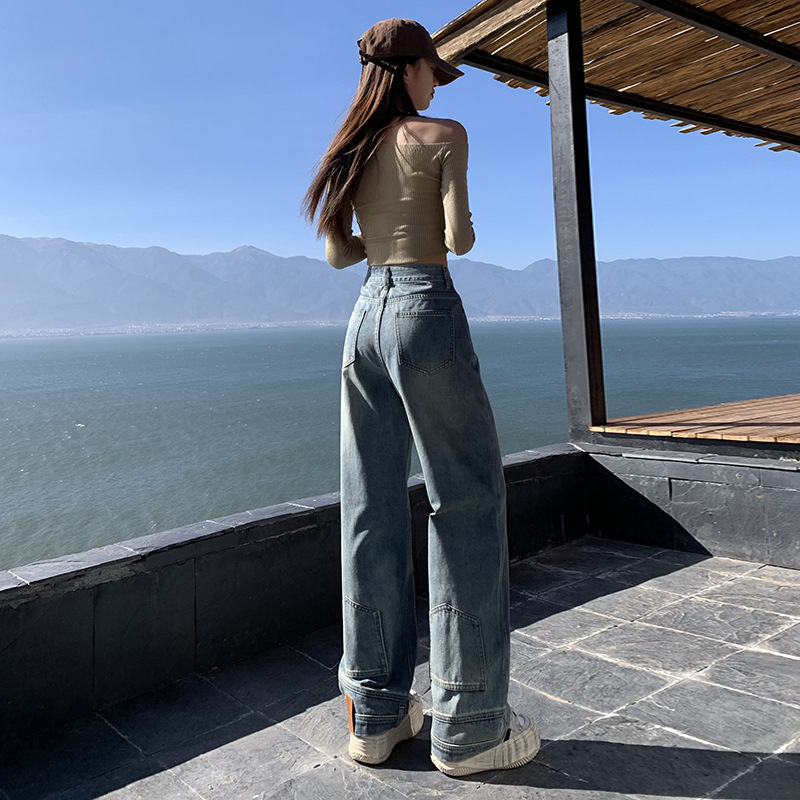 Pantaloni scurți de damă cu model larg, stil Young Orange#, stiluri de blugi cu picior larg, stiluri de slăbire, stiluri de modă, pantaloni all-match