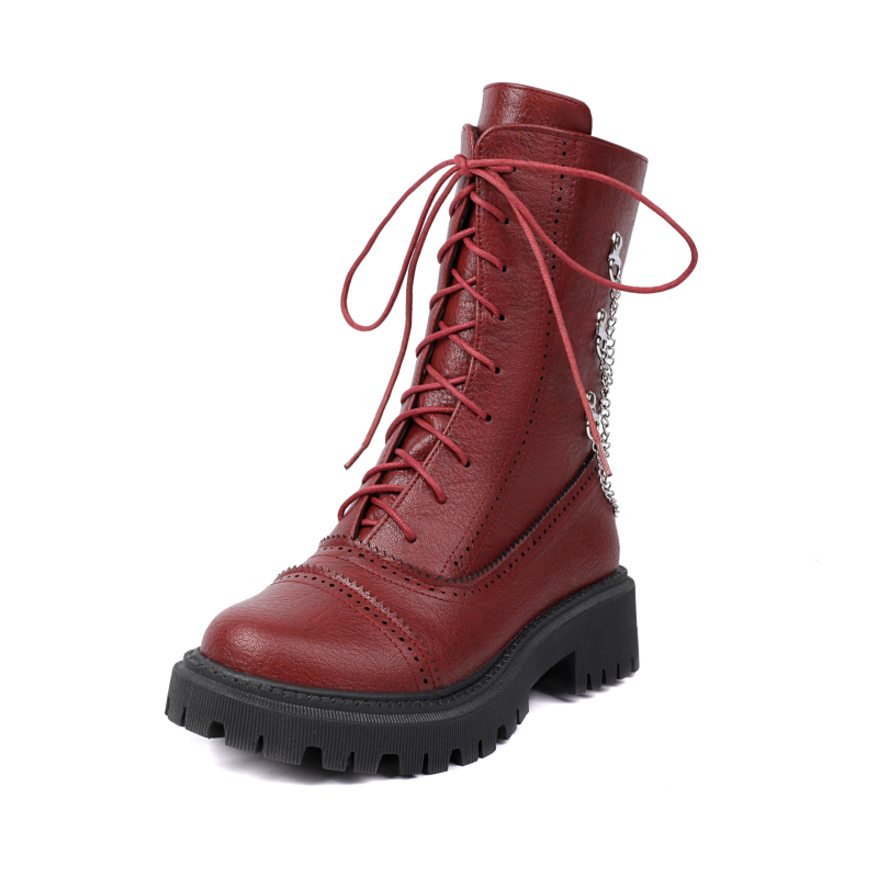 Dámske čižmy s plochým podpätkom, veľkosť 35-42, európske a americké cezhraničné zahraničné obchodné topánky na jeseň a zimu, šnurovacie čižmy s nízkym podpätkom a kovovou retiazkou, ležérne čižmy H742