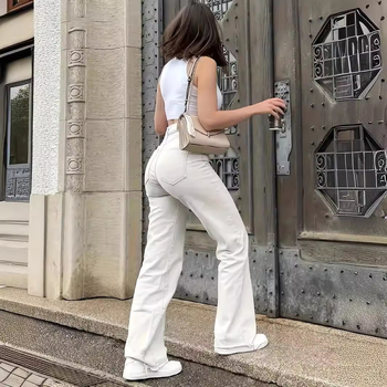 Amazon 2025 Nové európske a americké cezhraničné džínsy Dámske rovné ležérne jednofarebné s vysokým pásom, elastické, outlet z továrne