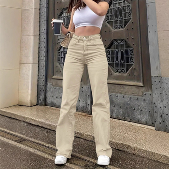 Amazon 2025 Nové európske a americké cezhraničné džínsy Dámske rovné ležérne jednofarebné s vysokým pásom, elastické, outlet z továrne